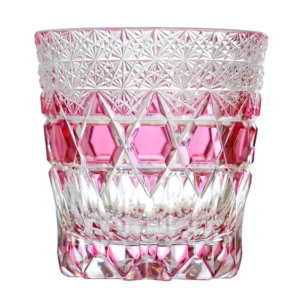 Edo Kiriko Rose Fluorite Whisky Glass – Hand-Carved Premium Crystal Glass | Radiant Romance