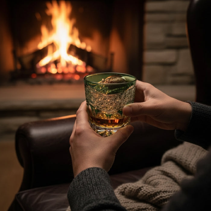 Edo Kiriko Hand-Carved Emerald Prism Whisky Glass – A Prism of Vitality and Timeless Grace