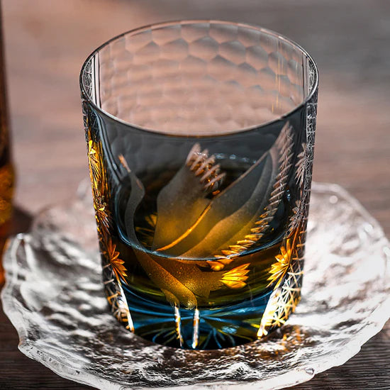 Edo Kiriko Hand-Carved Soaring Crane Whisky Glass – A Symbol of Grace in Flight