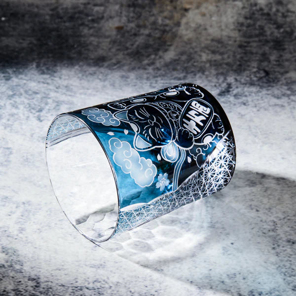 Edo Kiriko Aoi Maneki Neko Whisky Glass – Hand-Carved Premium Crystal Glass | Fortune in Blue