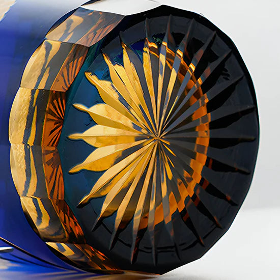 Edo Kiriko Hand-Carved Mount Fuji Whiskey Glass – A Mountain’s Majesty in Blue Crystal