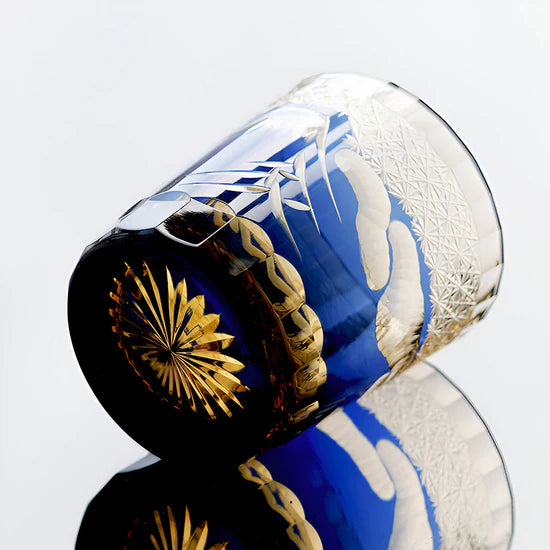 Edo Kiriko Hand-Carved Mount Fuji Whiskey Glass – A Mountain’s Majesty in Blue Crystal