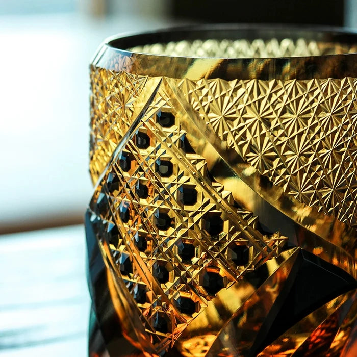Edo Kiriko Hand-Carved Dark Knight Whiskey Glass – A Symbol of Strength and Refinement