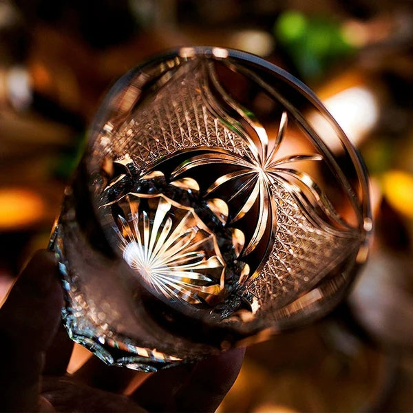 Edo Kiriko Hand-Carved Lepidoptera Whisky Glass – A Flight of Transformation in Crystal