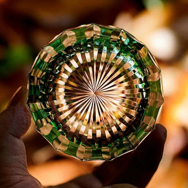 Edo Kiriko Lepidoptera Whisky Glass – Hand-Carved Premium Crystal Glass | Emerald Wings