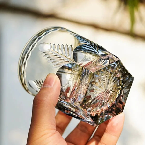 Edo Kiriko Avaire Plum Artistry Whisky Glass – Hand-Carved Premium Crystal Glass | Winter Elegance