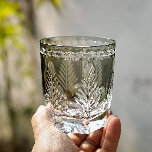Edo Kiriko Avaire Plum Artistry Whisky Glass – Hand-Carved Premium Crystal Glass | Winter Elegance