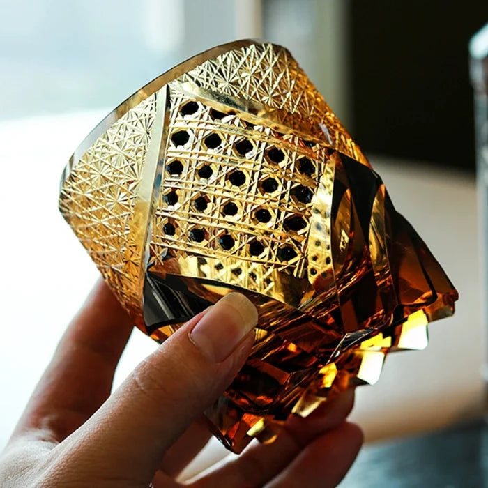 Edo Kiriko Hand-Carved Dark Knight Whiskey Glass – A Symbol of Strength and Refinement