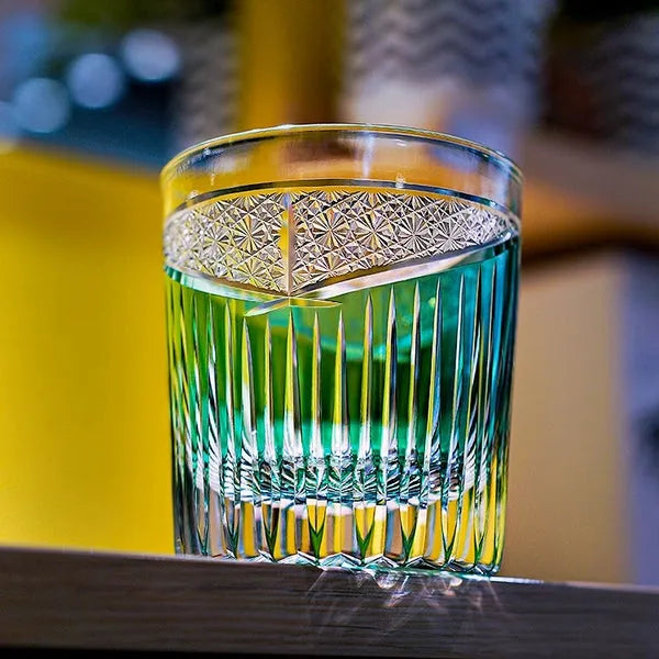Edo Kiriko Karmic Whisky Glass – Turquoise – Hand-Carved Premium Crystal Glass | Natural Harmony