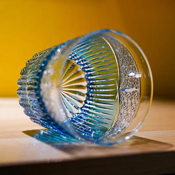 Edo Kiriko Karmic Whisky Glass – Aqua – Hand-Carved Premium Crystal Glass | Celestial Destiny