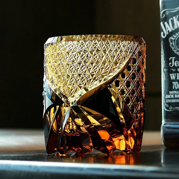 Edo Kiriko Hand-Carved Dark Knight Whiskey Glass – A Symbol of Strength and Refinement