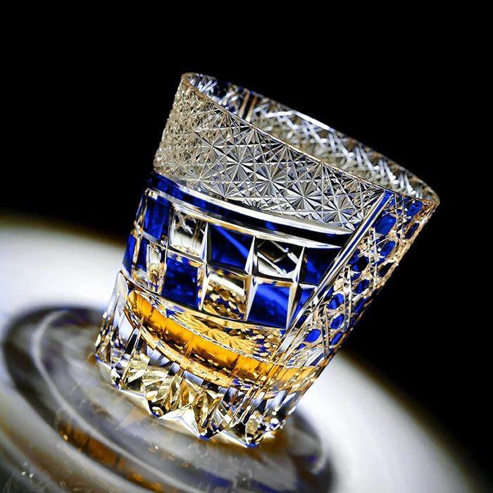Edo Kiriko Hand-Carved Sapphire Motif Whiskey Glass – A Deep Dive into Luminous Elegance