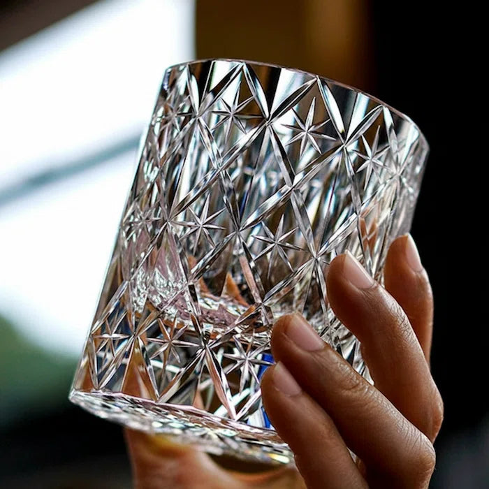 Edo Kiriko Celestial Star Whisky Glass – Hand-Carved Lead-Free Premium Crystal | Cosmic Brilliance