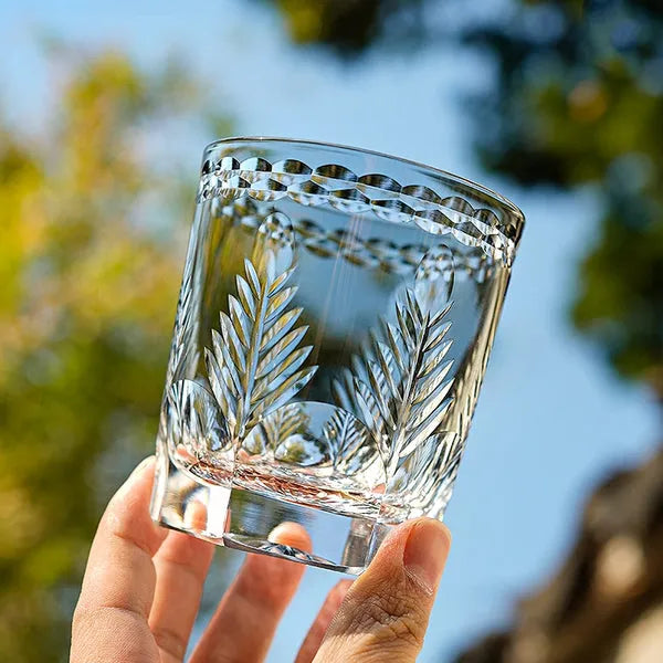 Edo Kiriko Avaire Plum Artistry Whisky Glass – Hand-Carved Premium Crystal Glass | Winter Elegance