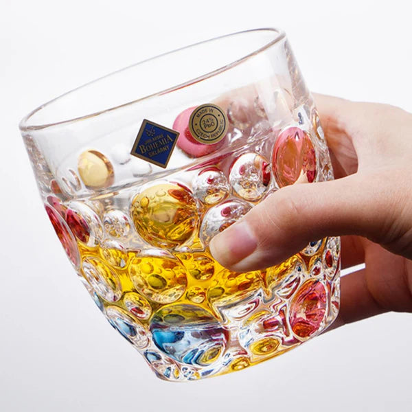 Bohemia Lisboa Vibrant Mosaic Whisky Glass – Hand-Cut Czech Crystal | Colorful Accents
