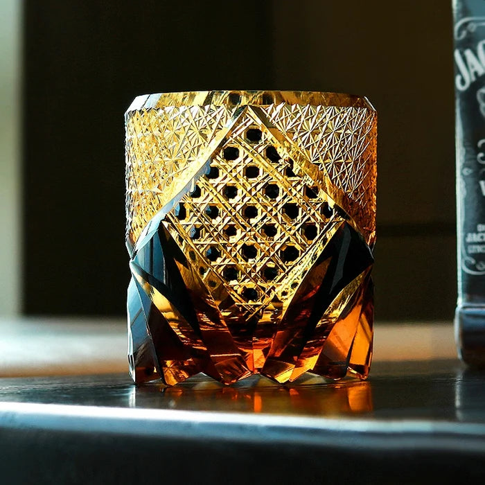 Edo Kiriko Hand-Carved Dark Knight Whiskey Glass – A Symbol of Strength and Refinement