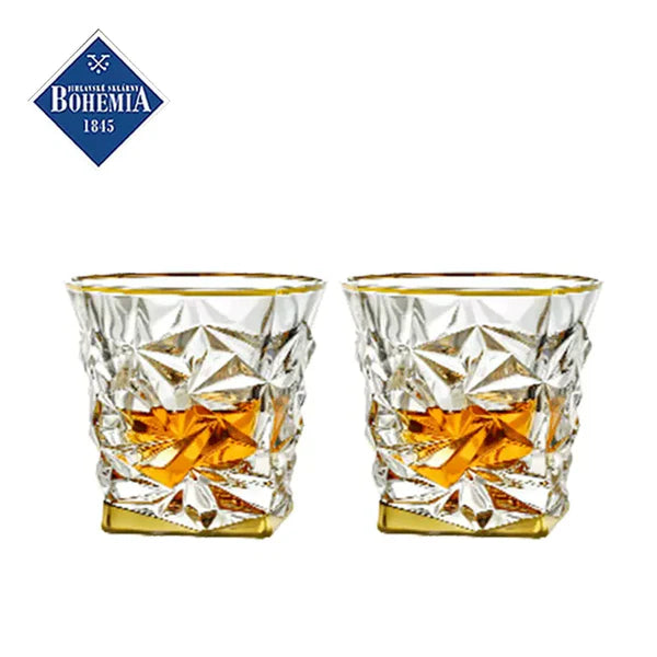 Bohemia Prismatic Whisky Glass – Hand-Cut Czech Crystal | Gold Rim