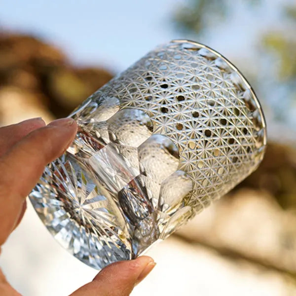 Edo Kiriko Royal Chrysanthemum Whisky Glass – Hand-Carved Premium Crystal Glass | Imperial Bloom