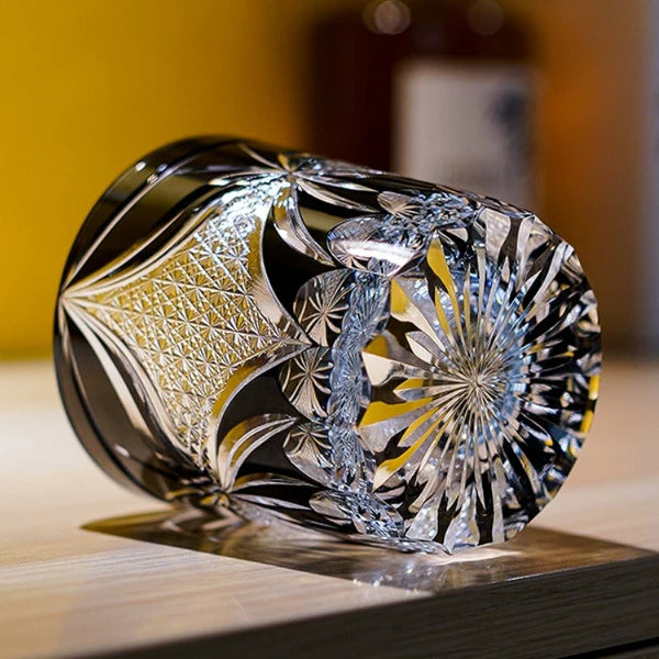 Edo Kiriko Hand-Carved Lepidoptera Whisky Glass – A Flight of Transformation in Crystal