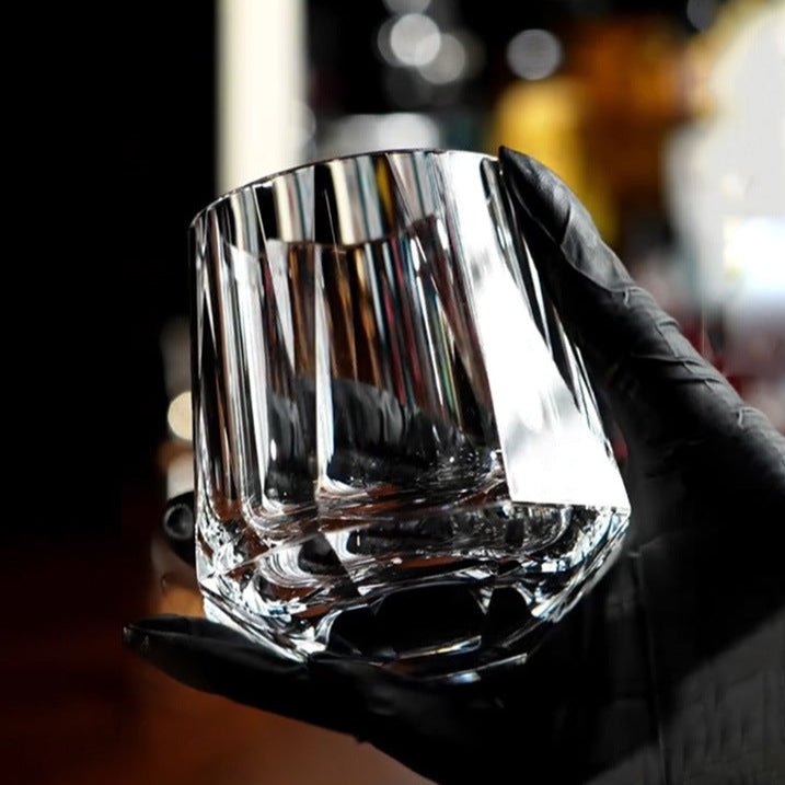 Edo Kiriko Hand-Carved Tilted Lead-Free Premium Crystal Whiskey Glass — A Fusion of Tradition and Design