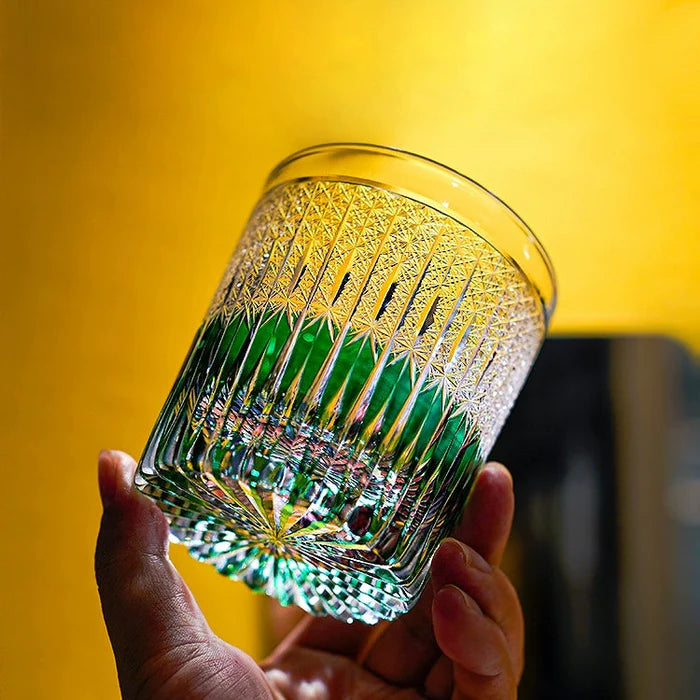 Edo Kiriko Hand-Carved Stellar Nexus Whiskey Glass — A Celestial Symphony of Light and Craftsmanship