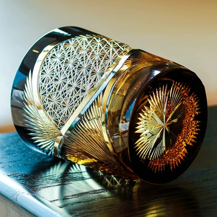 Edo Kiriko Hand-Carved Black Crane Feather Whiskey Glass – Wings of Grace, Cuts of Eternity