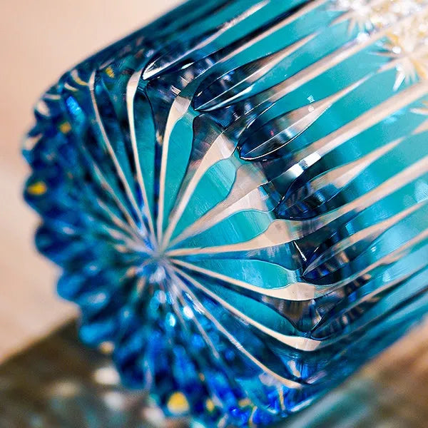 Edo Kiriko Stellar Nexus Whisky Glass – Sky Blue – Hand-Carved Premium Crystal Glass | Celestial Serenity