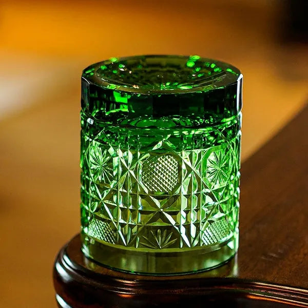 Edo Kiriko Octagonal Chrysanthemum Whisky Glass – Hand-Carved Lead-Free Premium Crystal | Emerald Fortune