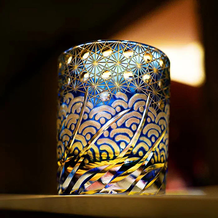 Edo Kiriko Hand-Carved Wave Whiskey Glass – The Ocean’s Breath in Your Hands
