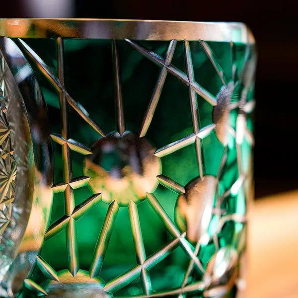 Edo Kiriko Night Jewel Whisky Glass – Emerald – Hand-Carved Premium Crystal Glass | Starlit Aurora