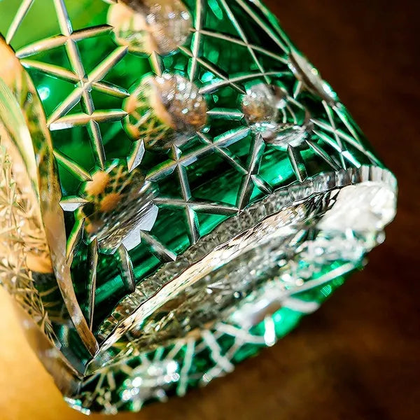Edo Kiriko Night Jewel Whisky Glass – Emerald – Hand-Carved Premium Crystal Glass | Starlit Aurora