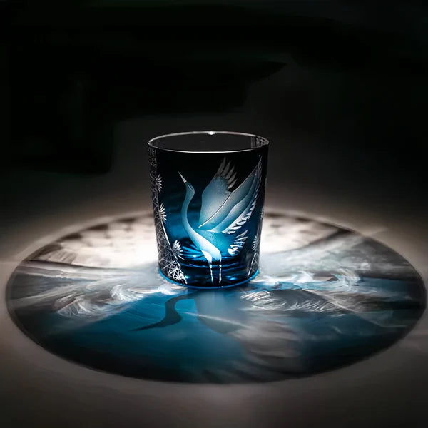 Edo Kiriko Hand-Carved Soaring Crane Whisky Glass – A Symbol of Grace in Flight
