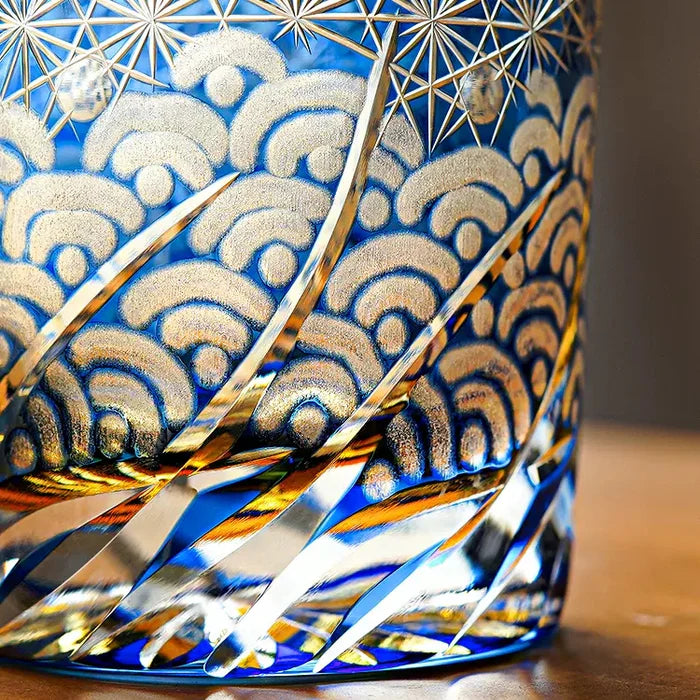 Edo Kiriko Hand-Carved Wave Whiskey Glass – The Ocean’s Breath in Your Hands