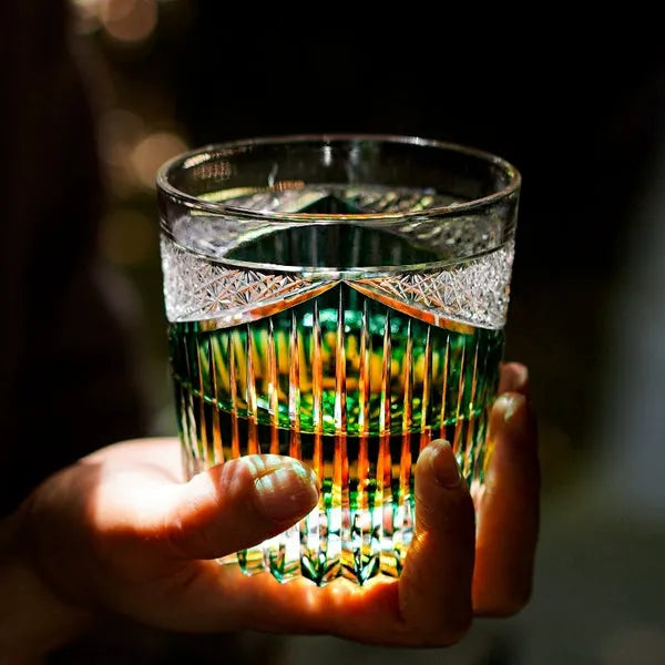 Edo Kiriko Karmic Whisky Glass – Turquoise – Hand-Carved Premium Crystal Glass | Natural Harmony