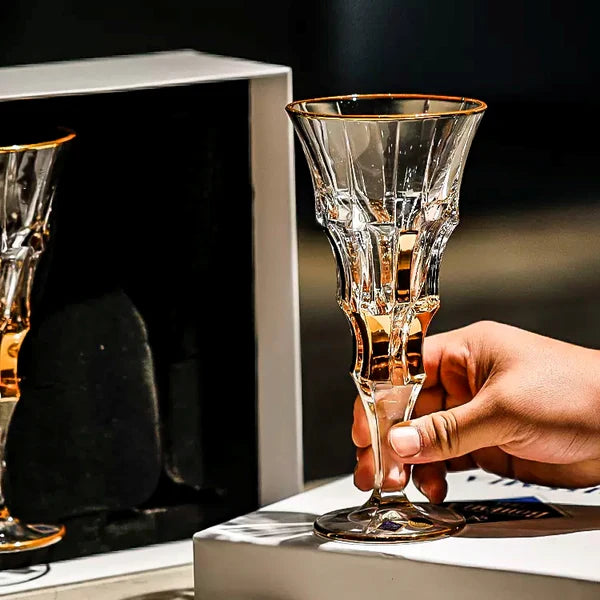 Bohemia Royal Stemmed Glass – Hand-Cut Czech Crystal | Gold Rim