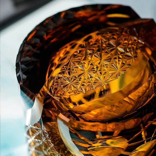 Edo Kiriko Night Jewel Whisky Glass – Amber – Hand-Carved Premium Crystal Glass | Starlit Amber
