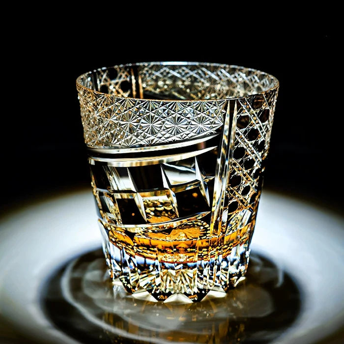 Edo Kiriko Hand-Carved Midnight Motif Whiskey Glass – An Enigma Etched in Darkness