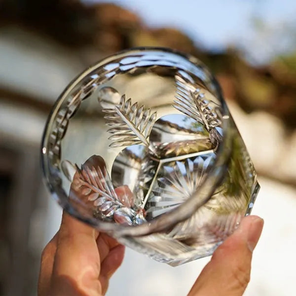 Edo Kiriko Avaire Plum Artistry Whisky Glass – Hand-Carved Premium Crystal Glass | Winter Elegance