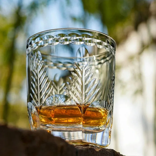 Edo Kiriko Avaire Plum Artistry Whisky Glass – Hand-Carved Premium Crystal Glass | Winter Elegance