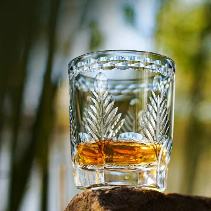 Edo Kiriko Avaire Plum Artistry Whisky Glass – Hand-Carved Premium Crystal Glass | Winter Elegance