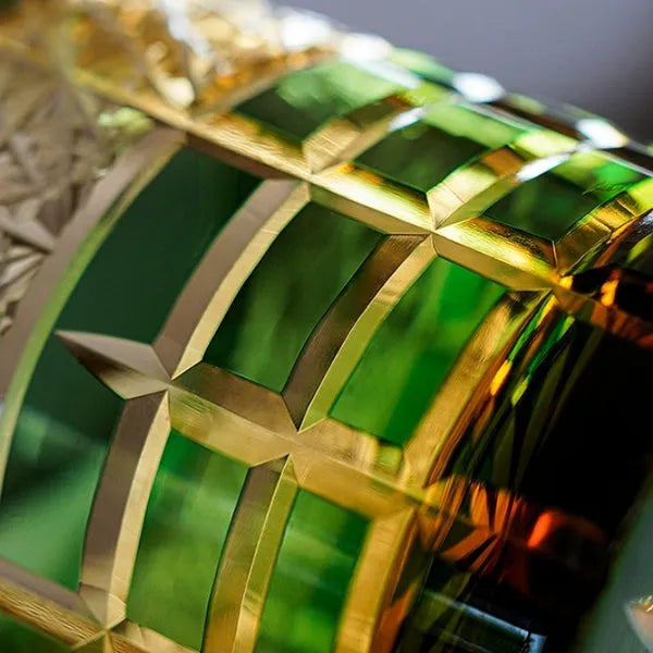 Edo Kiriko Diamond Amber Whisky Glass – Hand-Carved Premium Crystal Glass | Forest Jewel