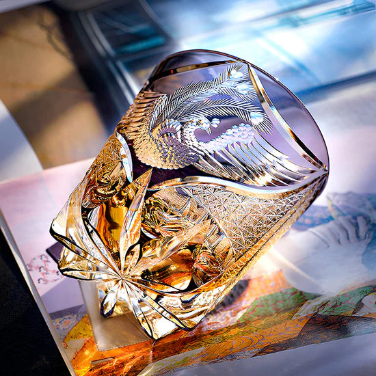 Edo Kiriko Hand-Carved Dancing Phoenix Whiskey Glass – A Soaring Symphony in Crystal