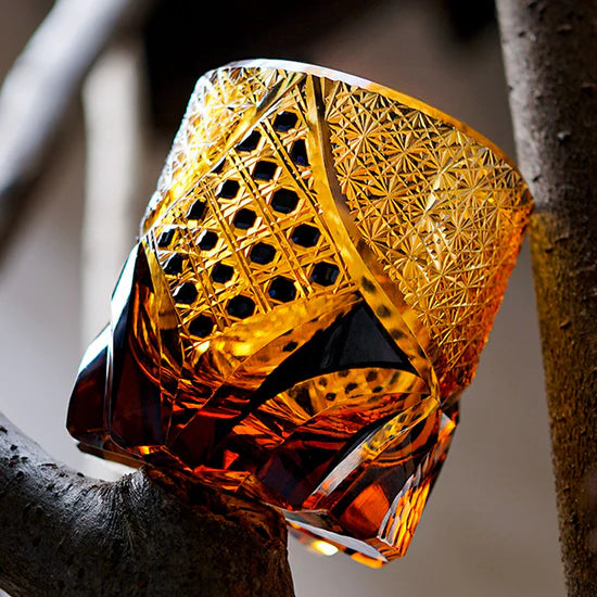 Edo Kiriko Hand-Carved Dark Knight Whiskey Glass – A Symbol of Strength and Refinement