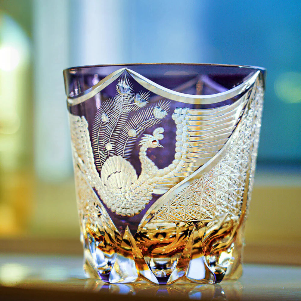 Edo Kiriko Hand-Carved Dancing Phoenix Whiskey Glass – A Soaring Symphony in Crystal