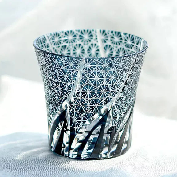 Edo Kiriko Ink & Flame Whisky Glass – Hand-Carved Premium Crystal Glass | Midnight Fire