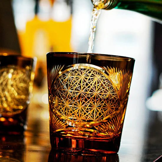 Edo Kiriko Hand-Carved Black Crane Feather Whiskey Glass – Wings of Grace, Cuts of Eternity