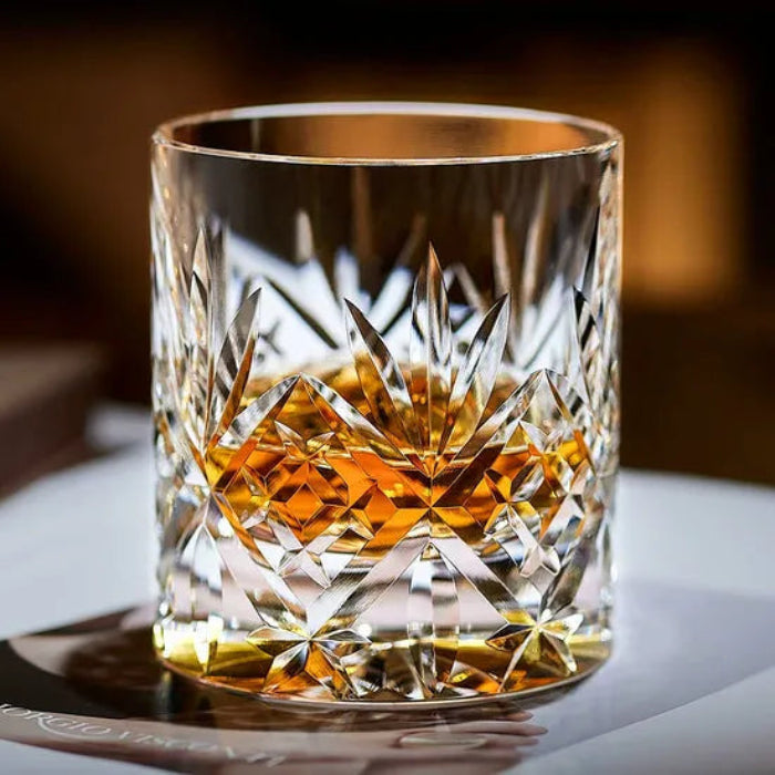 Edo Kiriko Blooming Radiance Whisky Glass – Hand-Carved Lead-Free Premium Crystal | Diamond Brilliance